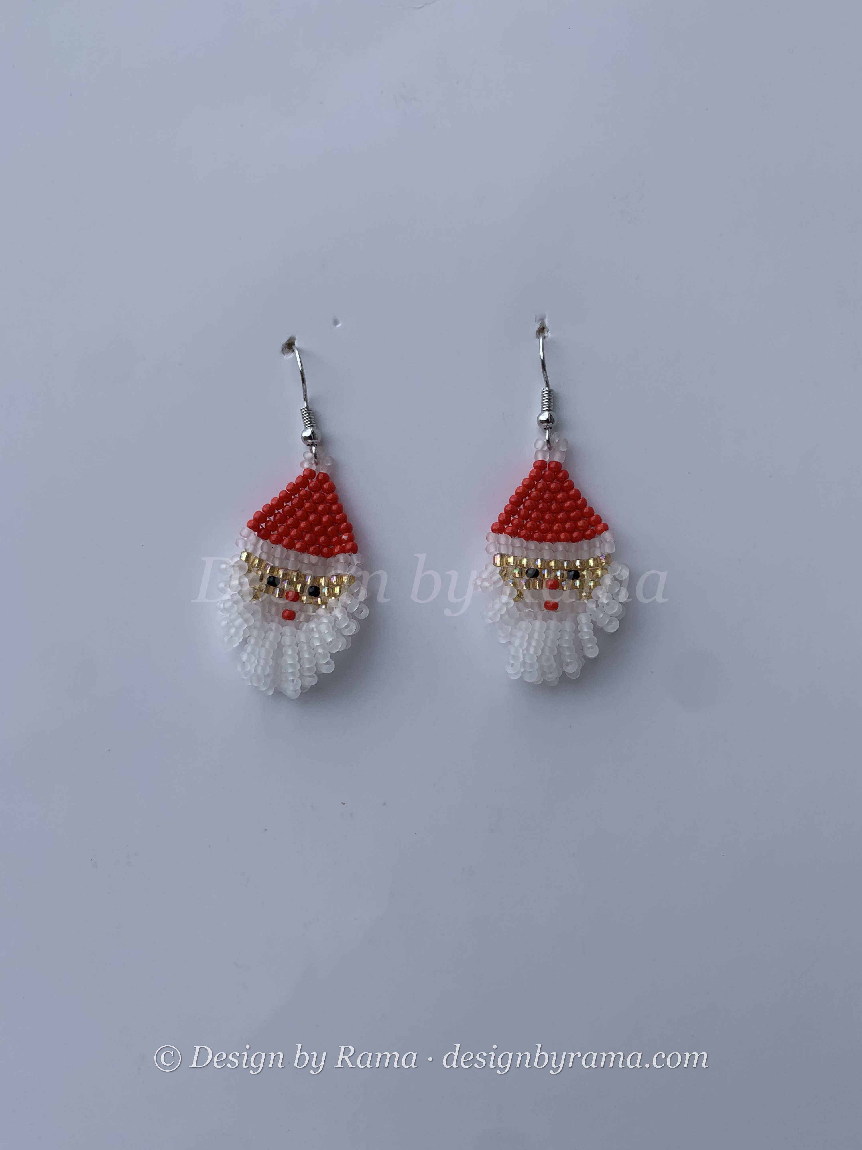 Akropong Santa Charm — handmade red, white, gold beaded fringe earrings by Rama, Ghana, Duncan BC