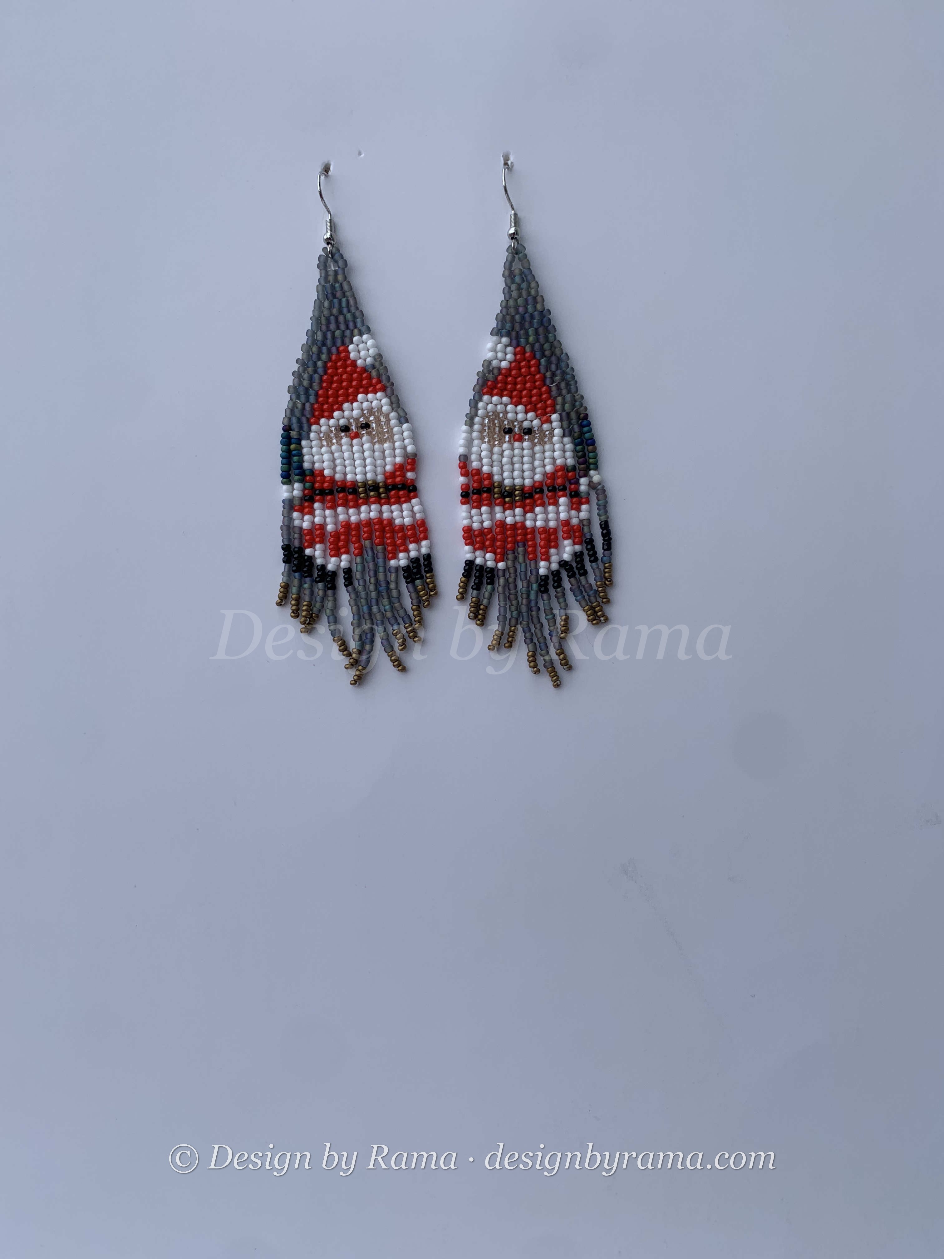 Bekwai Cardinal Fringe — handmade grey, red, black beaded fringe earrings by Rama, Ghana, Duncan BC