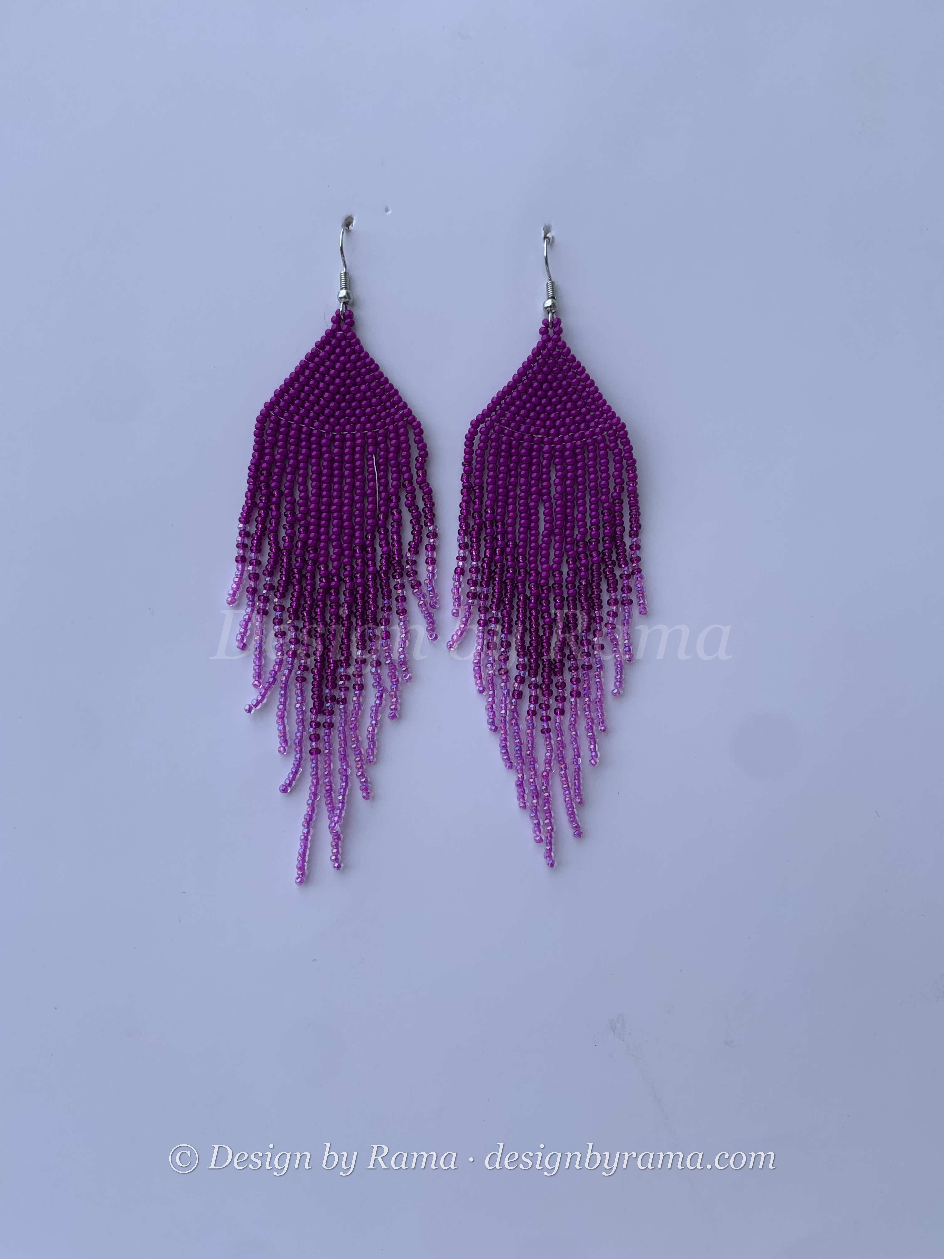 Assin Amethyst Cascade — handmade purple, lavender beaded fringe earrings by Rama, Ghana, Duncan BC