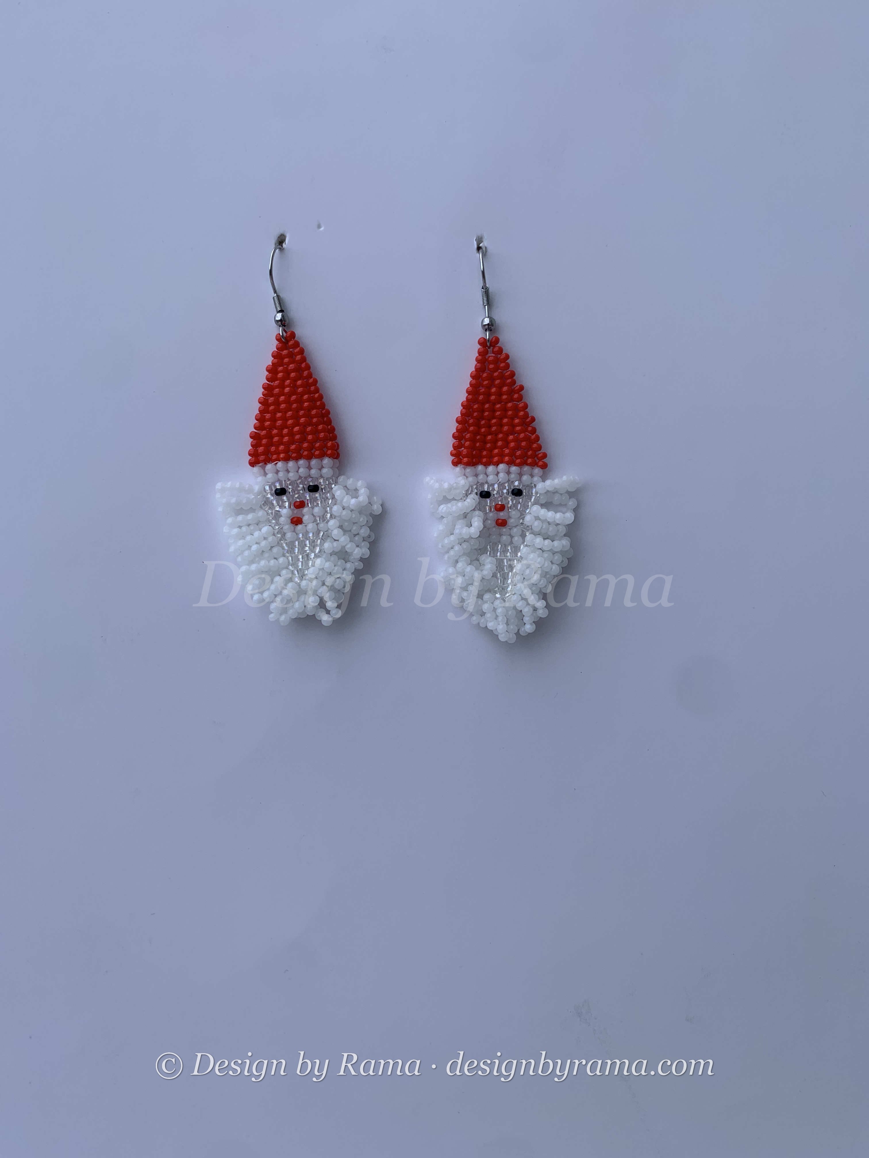Daboase Santa Charm — handmade orange, red, white beaded fringe earrings by Rama, Ghana, Duncan BC