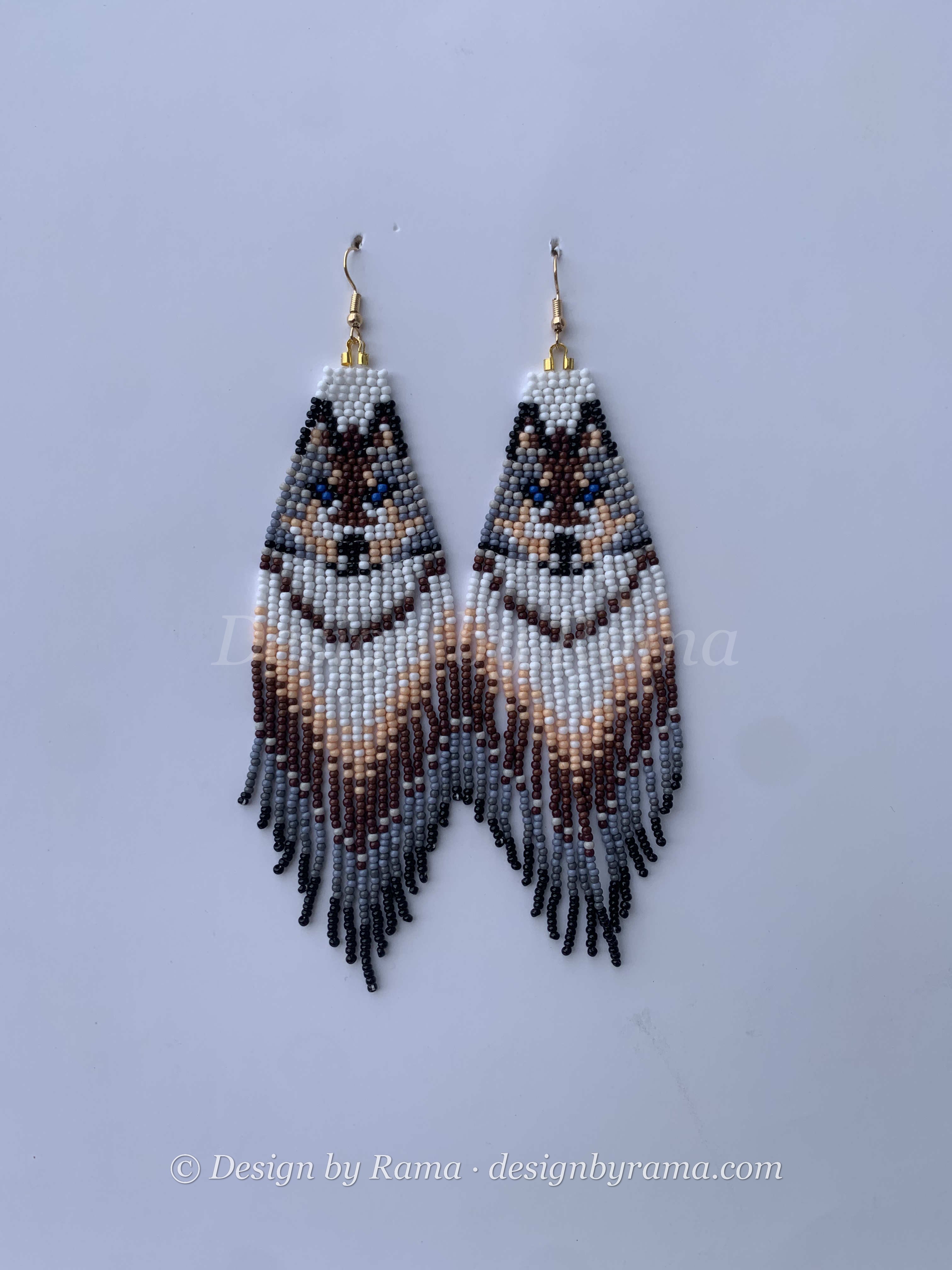 Juaboso Wolf Fringe — handmade brown, black, white beaded fringe earrings by Rama, Ghana, Duncan BC