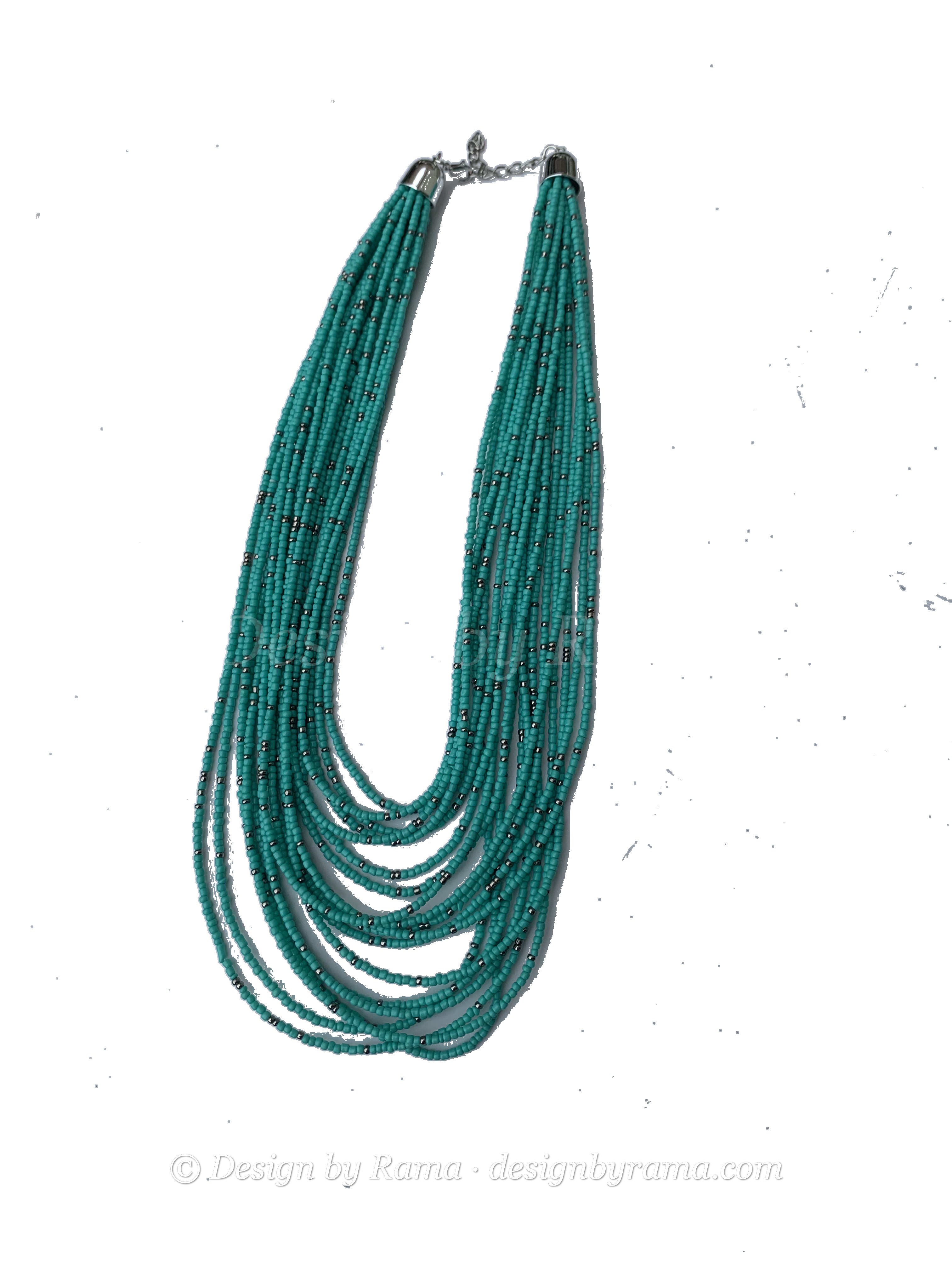 Bibiani Jade Strands — handmade teal, green, jade beaded multi-strand necklace by Rama, Ghana, Duncan BC