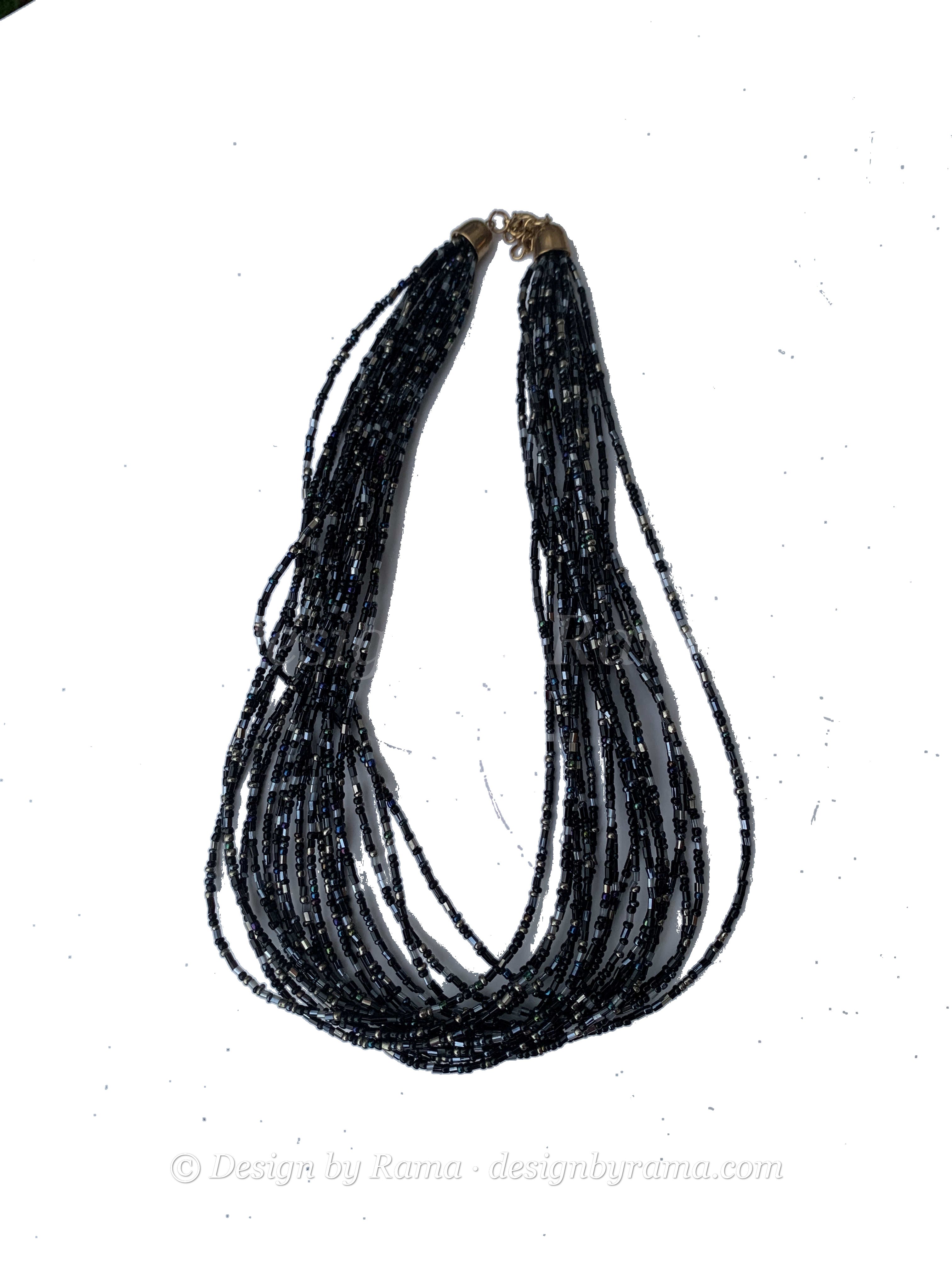 Sawla Smoke Strands — handmade black, grey, smoke beaded multi-strand necklace by Rama, Ghana, Duncan BC