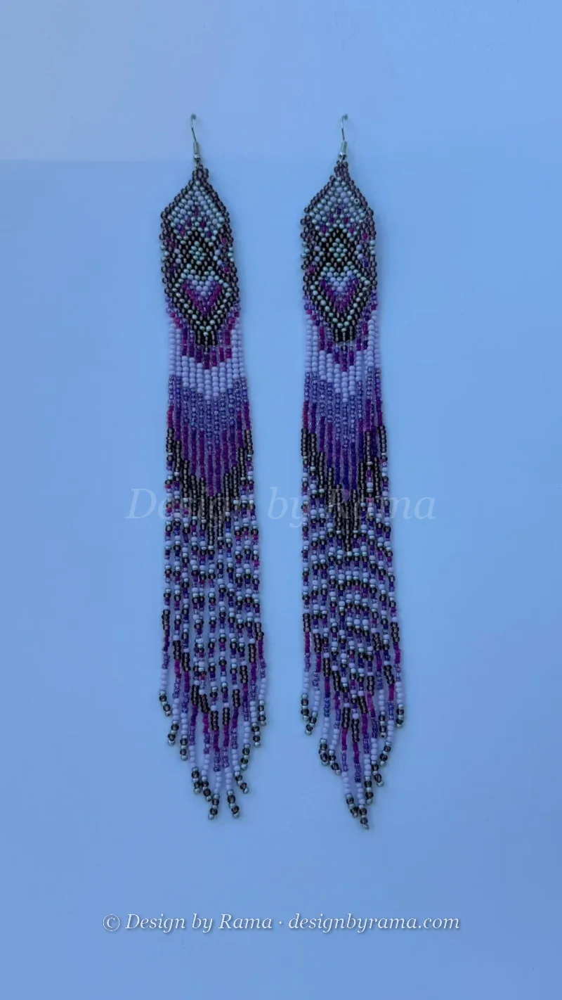 Kumasi Purple Fringe — handmade purple and black Ghanaian beaded fringe earrings by Rama, Duncan BC