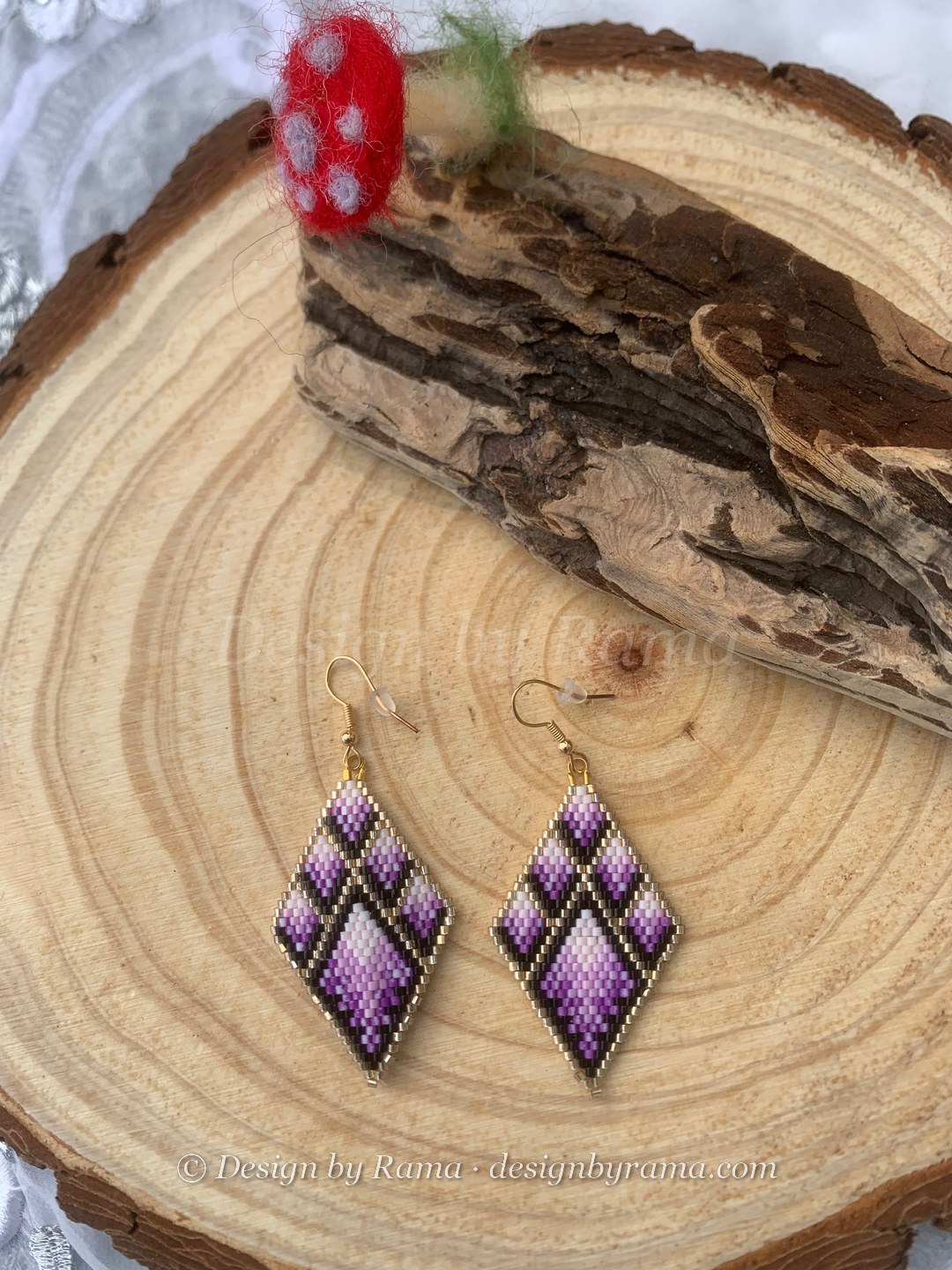 Obo Amethyst Diamonds — handmade purple, lilac, white beaded earrings by Rama, Ghana beads, Duncan BC